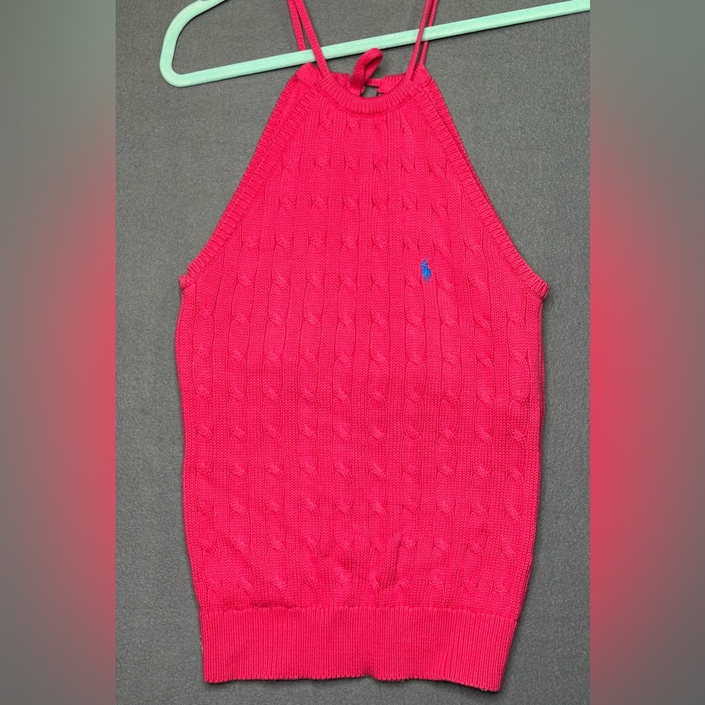 Vintage Y2K Ralph Lauren Sleeveless Cable Knit Sweater - Hot Pink Excellent Cond